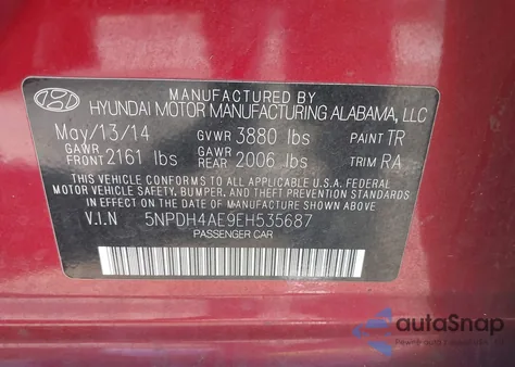 2014 Hyundai Elantra Se z USA, uszkodzony, nr VIN 5NPDH4AE9EH535687